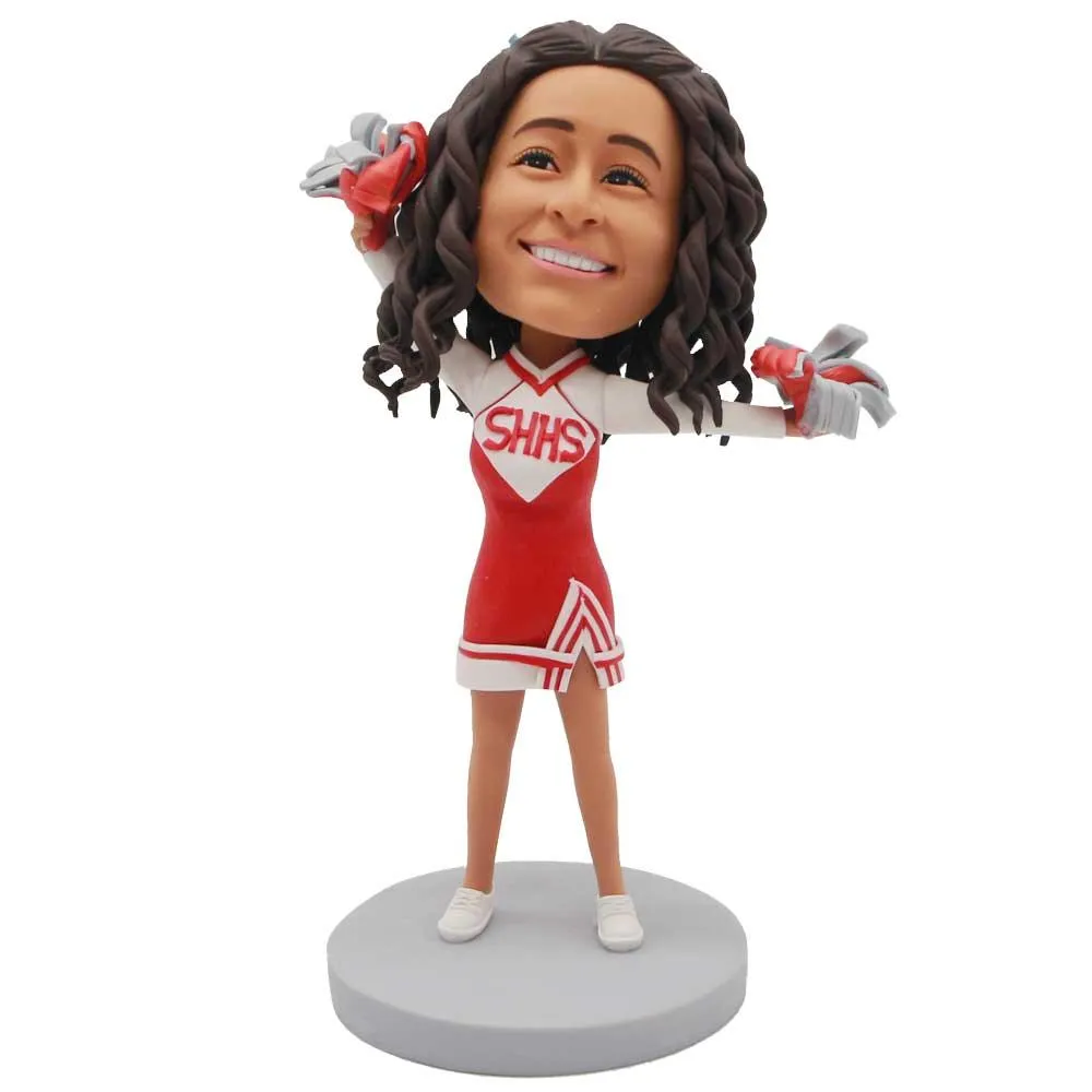 Female Cheerleader In White And Red Skirts Custom Figure Bobblehead