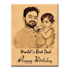 GFTBX Customized Engraved Wooden Photo Frame For Dad Birthday (5x4 Inches, Wood), Tabletop Rectangular