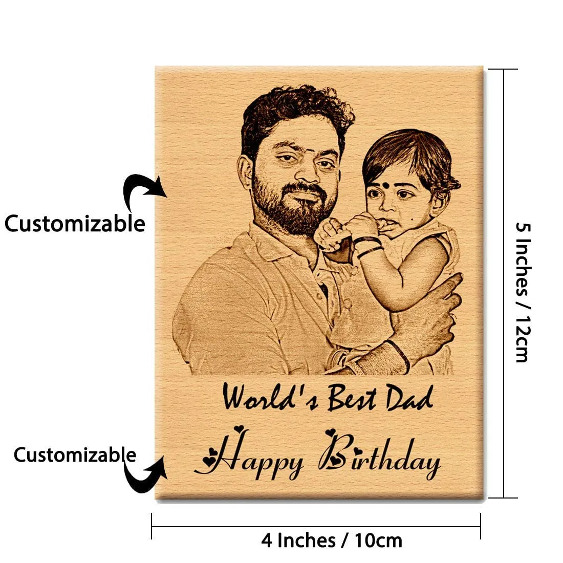 GFTBX Customized Engraved Wooden Photo Frame For Dad Birthday (5x4 Inches, Wood), Tabletop Rectangular