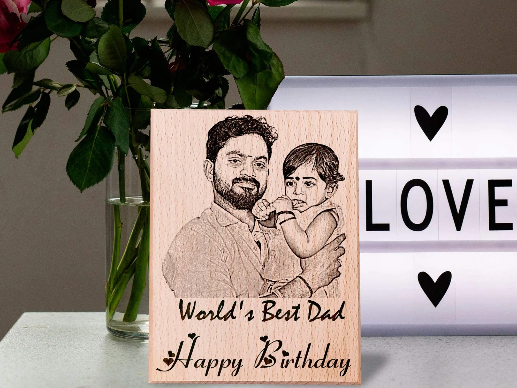 GFTBX Customized Engraved Wooden Photo Frame For Dad Birthday (5x4 Inches, Wood), Tabletop Rectangular