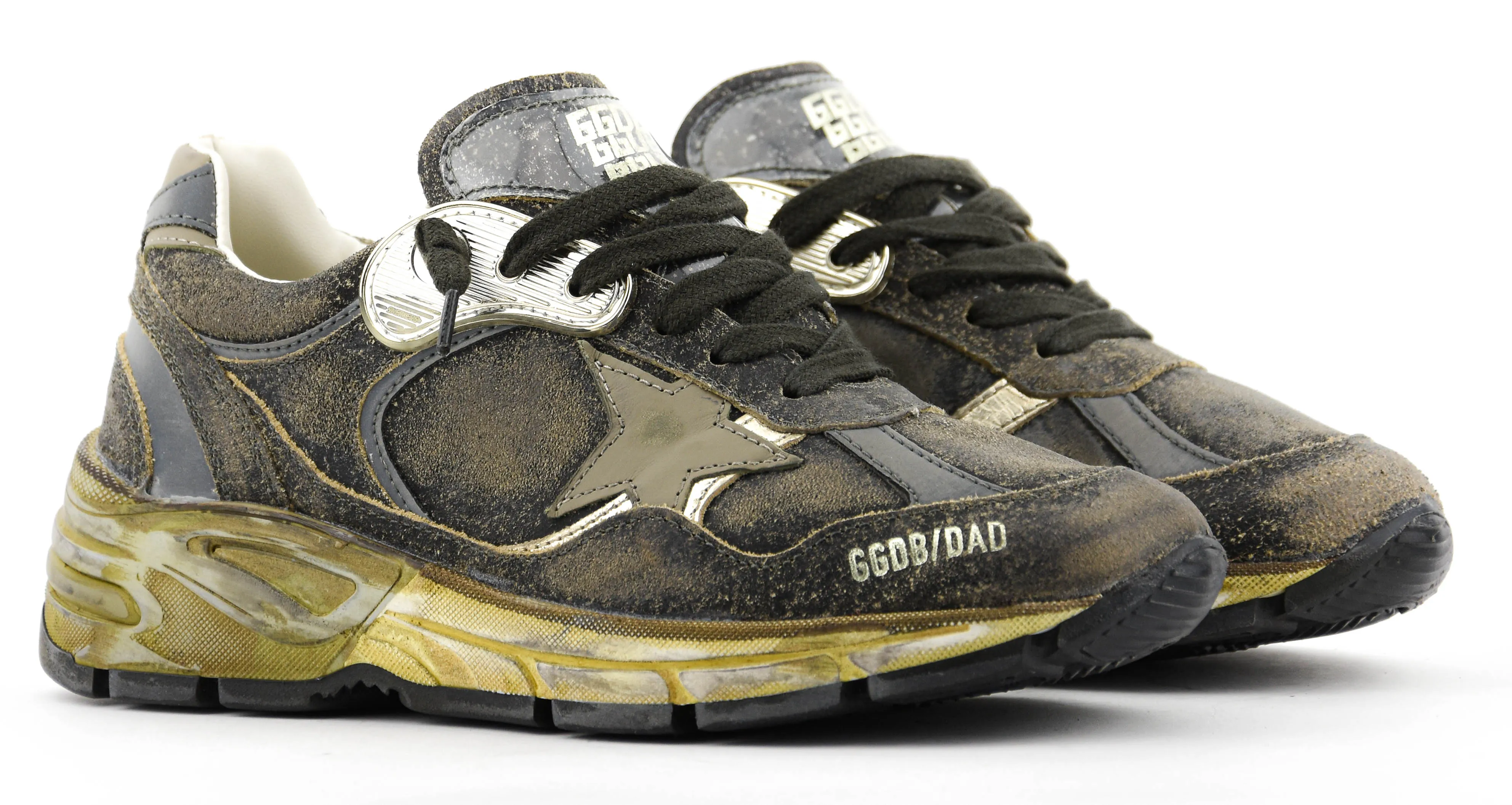 GOLDEN GOOSE RUNNING DAD BLACK SILVER KAKI