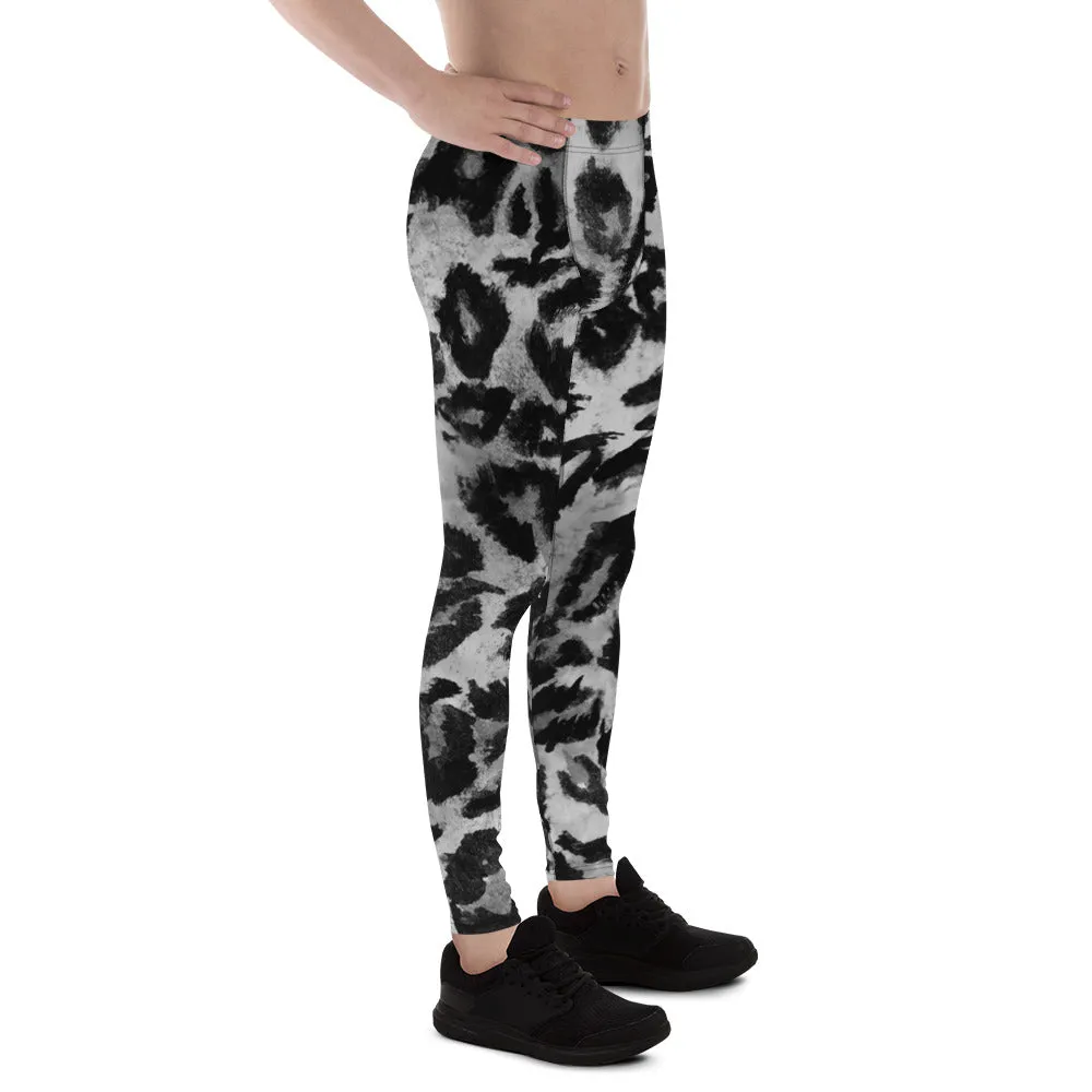 Gray Leopard Print Men's Leggings, Yoga Pants Running Leggings Fetish Tights- Made in USA