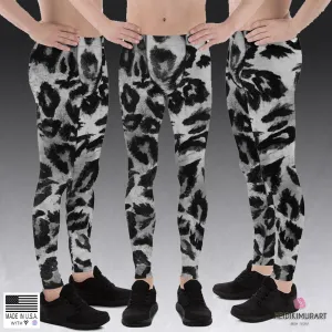 Gray Leopard Print Men's Leggings, Yoga Pants Running Leggings Fetish Tights- Made in USA