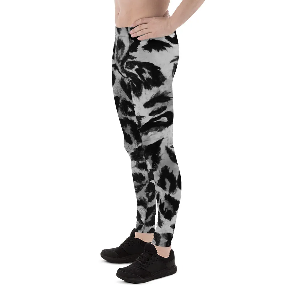 Gray Leopard Print Men's Leggings, Yoga Pants Running Leggings Fetish Tights- Made in USA