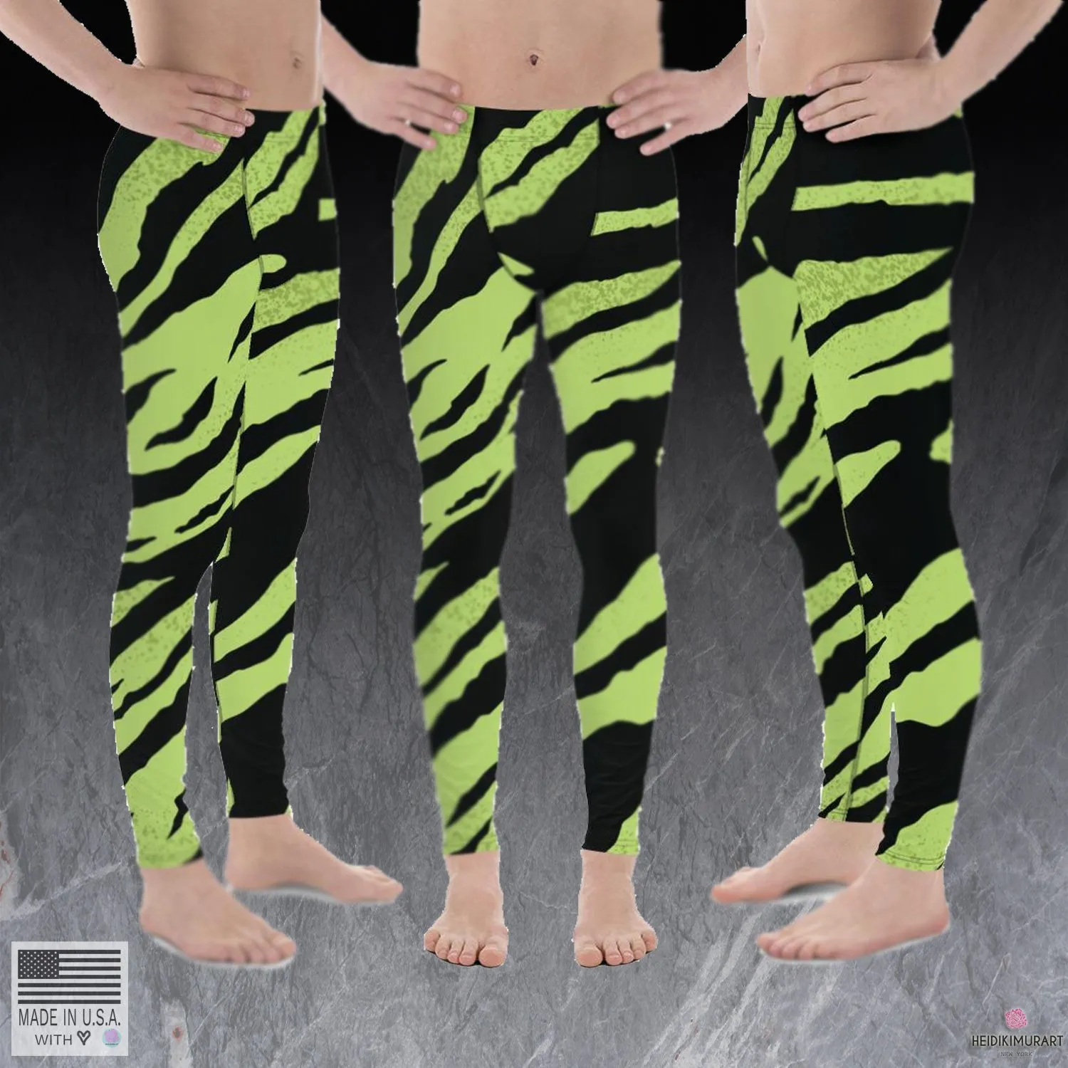 Green Black Zebra Meggings, Striped Animal Print Sexy Men's Workout Gym Tights Pants