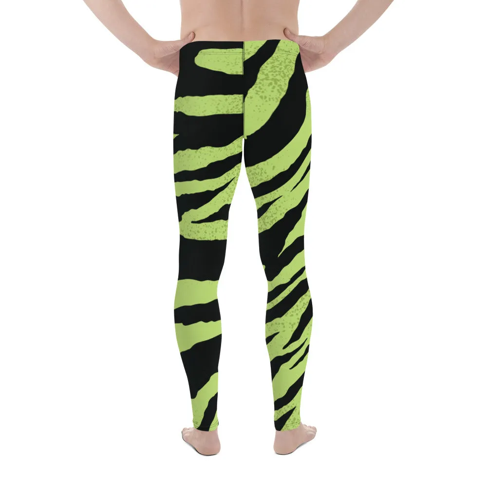 Green Black Zebra Meggings, Striped Animal Print Sexy Men's Workout Gym Tights Pants