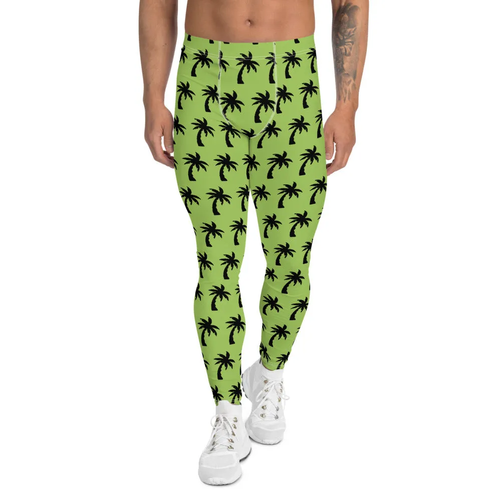 Green Palm Tree Men's Leggings, Tropical Hawaiian Palm Trees Meggings-Made in USA/EU