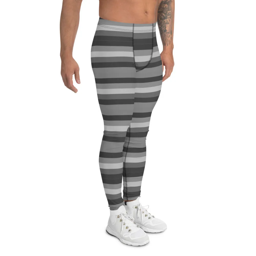 Grey Horizontally Striped Men's Leggings, Modern Stripes Men's Meggings-Made in USA/EU/MX