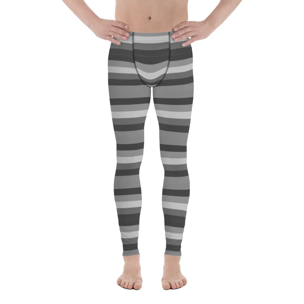 Grey Horizontally Striped Men's Leggings, Modern Stripes Men's Meggings-Made in USA/EU/MX