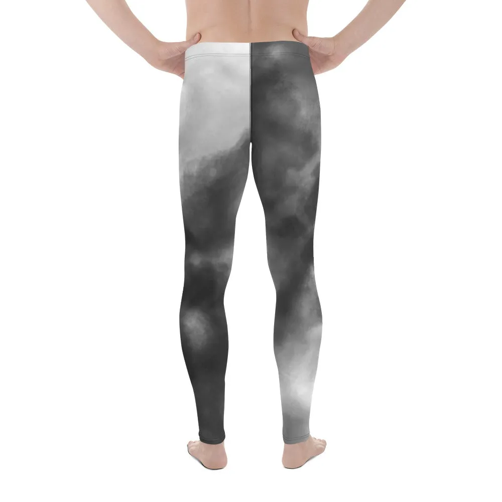 Grey Tie Dye Meggings, Designer Abstract Tie Dye Men's Leggings Compression Tights For Men - Made in USA/EU/MX