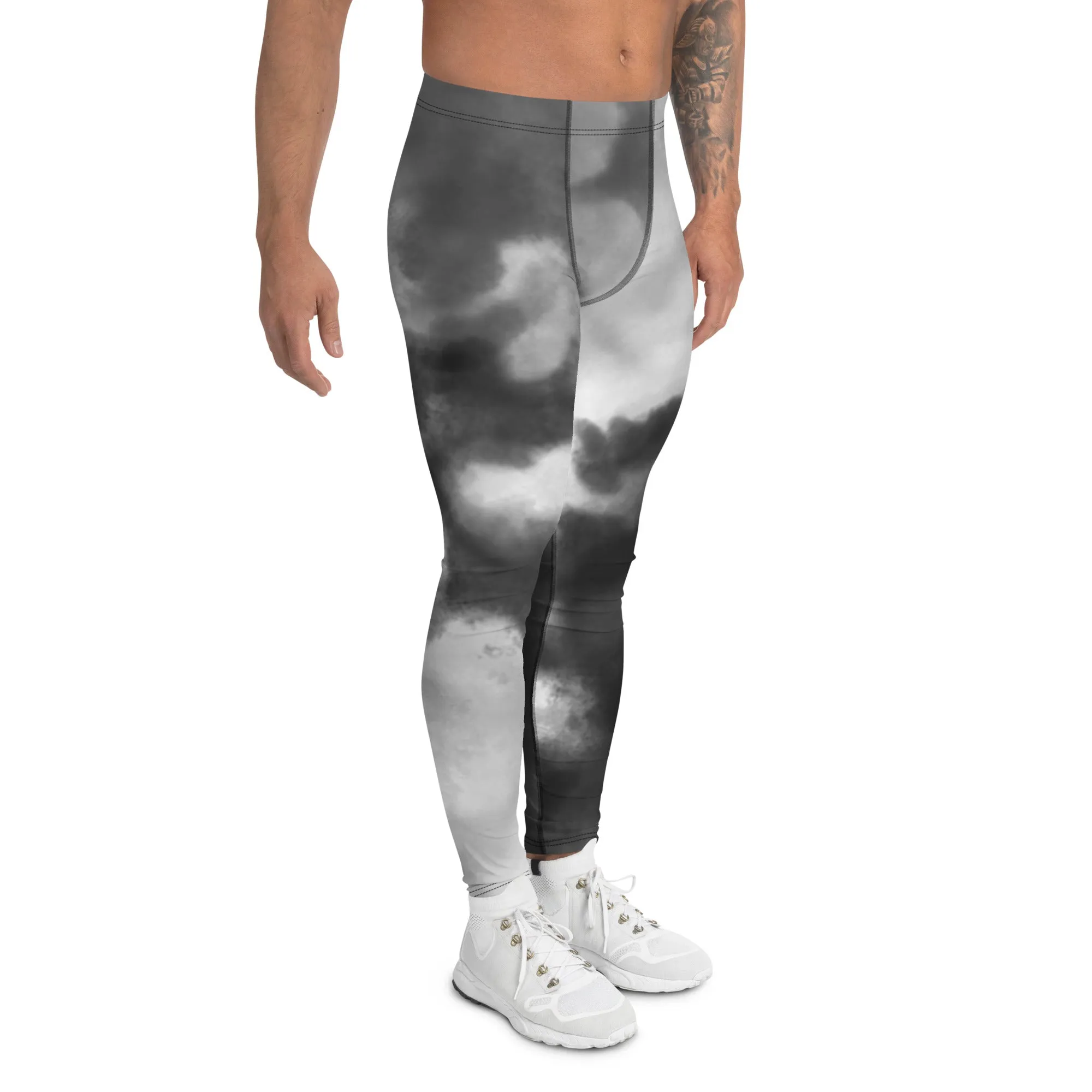 Grey Tie Dye Meggings, Designer Abstract Tie Dye Men's Leggings Compression Tights For Men - Made in USA/EU/MX