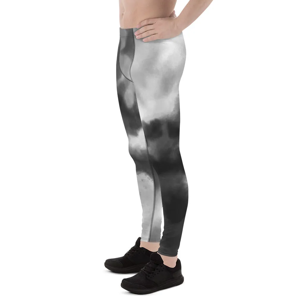 Grey Tie Dye Meggings, Designer Abstract Tie Dye Men's Leggings Compression Tights For Men - Made in USA/EU/MX