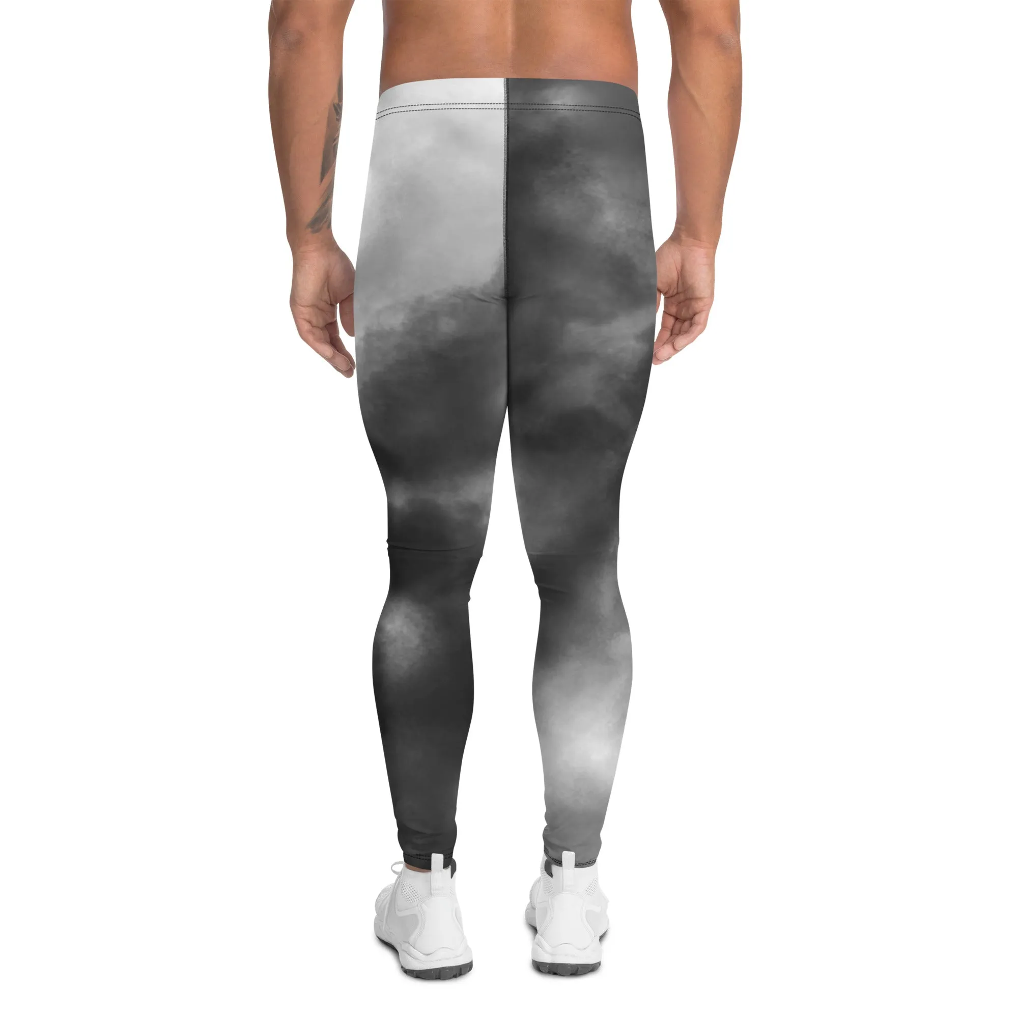 Grey Tie Dye Meggings, Designer Abstract Tie Dye Men's Leggings Compression Tights For Men - Made in USA/EU/MX