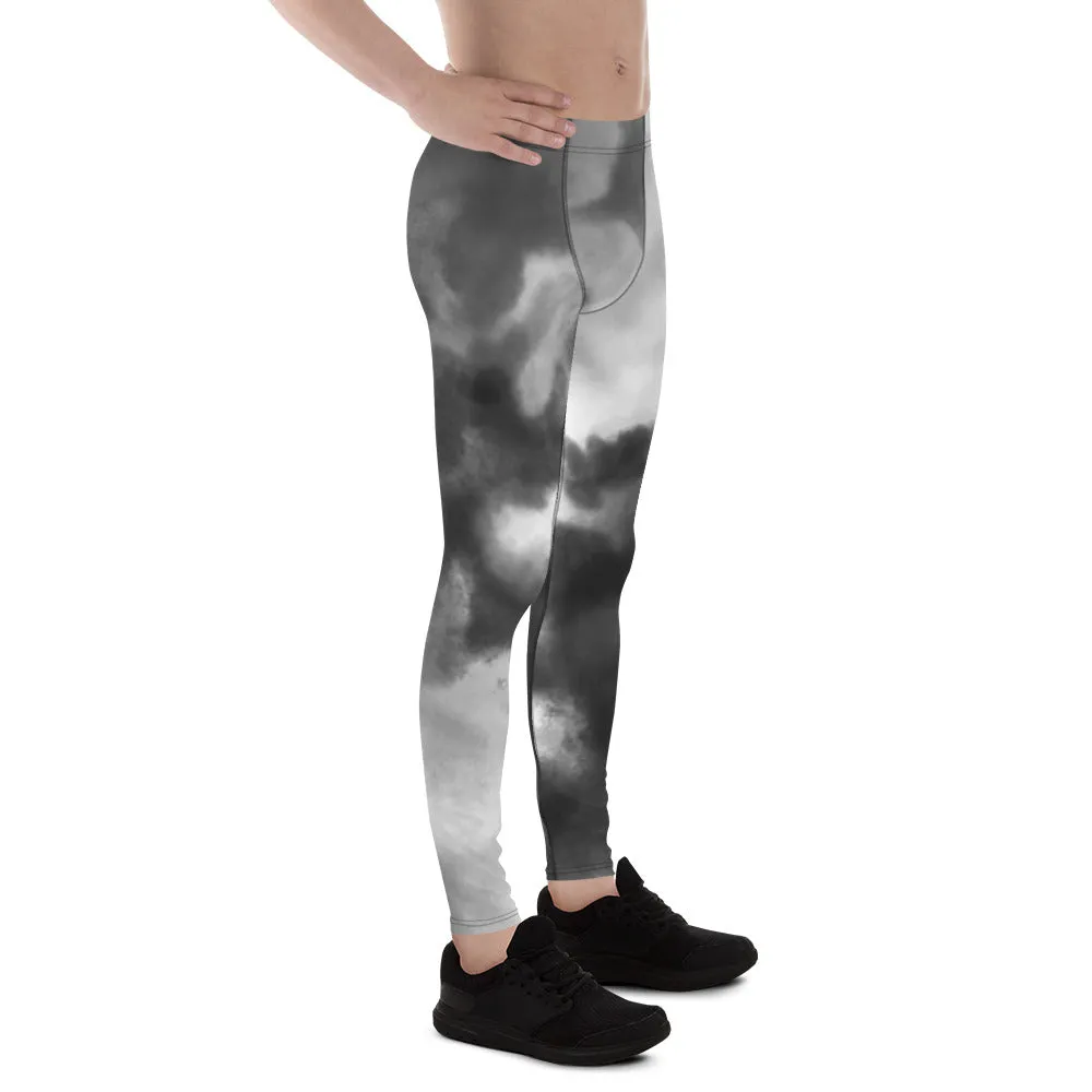 Grey Tie Dye Meggings, Designer Abstract Tie Dye Men's Leggings Compression Tights For Men - Made in USA/EU/MX