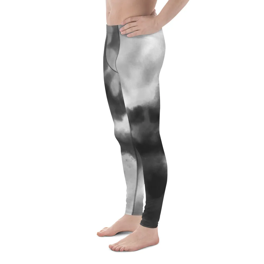 Grey Tie Dye Meggings, Designer Abstract Tie Dye Men's Leggings Compression Tights For Men - Made in USA/EU/MX