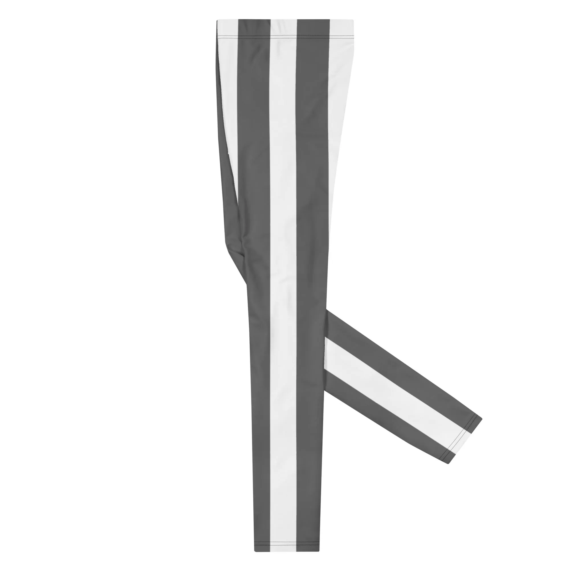 Grey White Stripes Men's Leggings, Vertically Striped Meggings Running Tights-Made in USA/EU/MX