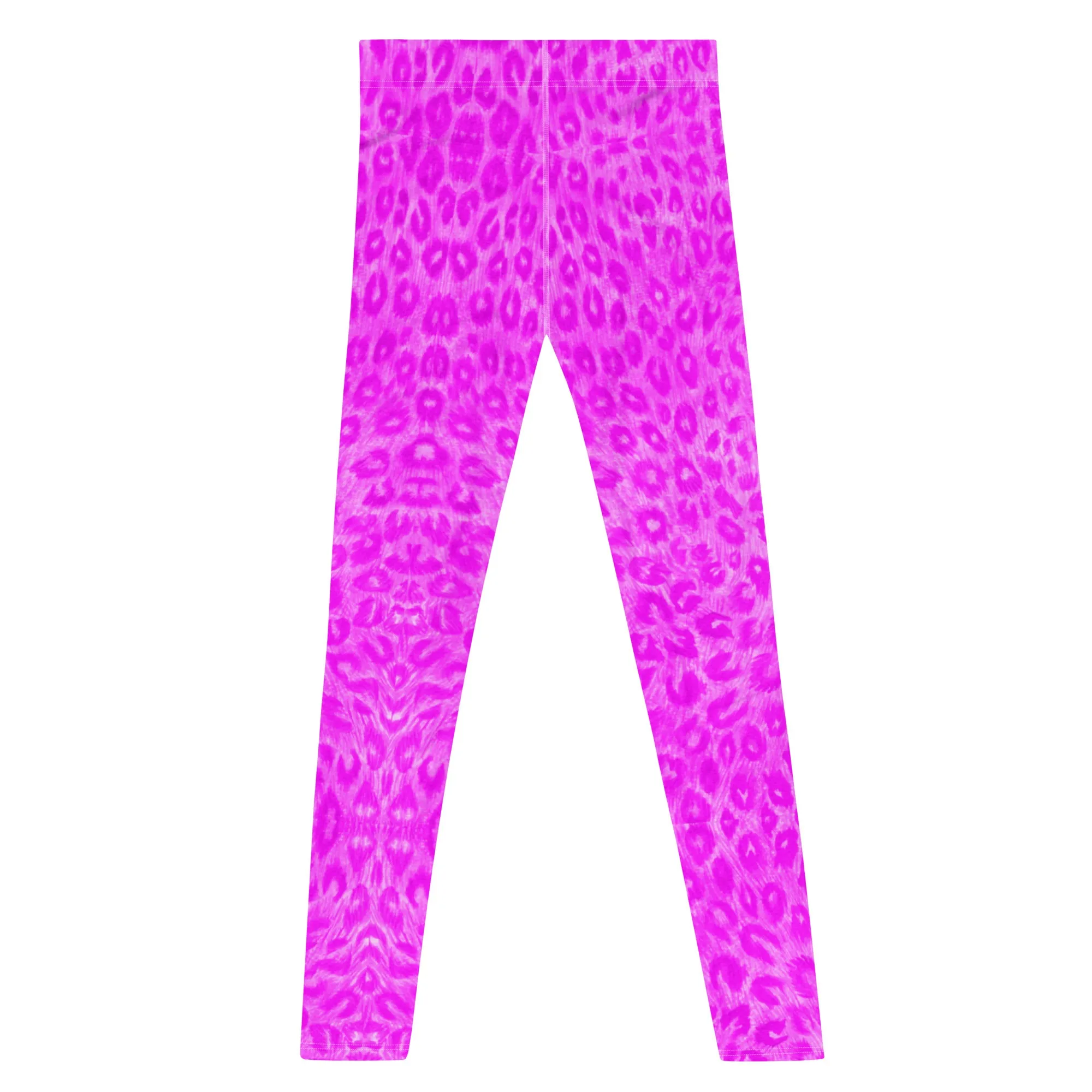 Hot Pink Leopard Men's Leggings, Cute Leopard Animal Print Meggings Compression Tights-Made in USA/EU