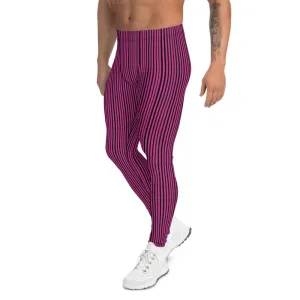 Hot Pink Striped Men's Leggings, Modern Designer Meggings Running Tights-Made in USA/EU/MX