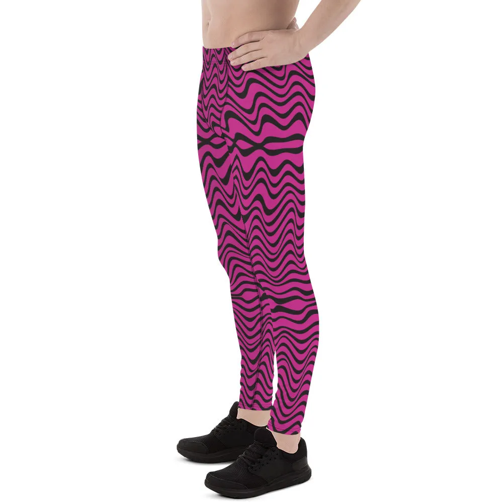 Hot Pink Wavy Meggings, Great Wave Abstract Pattern Yoga Leggings-Made In USA/EU/MX