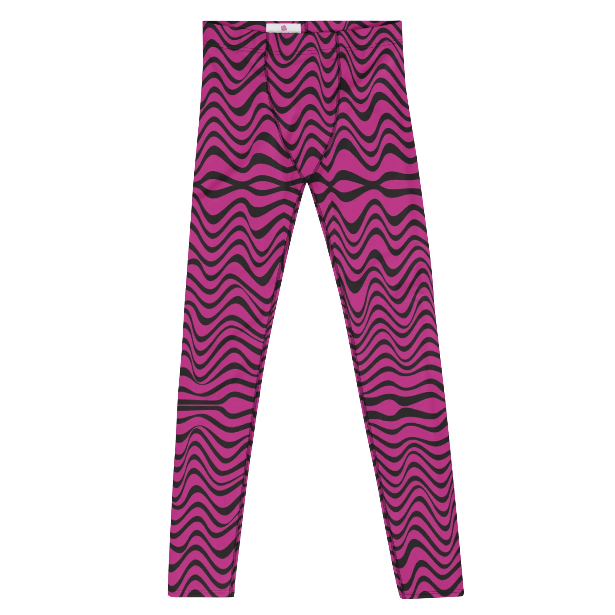 Hot Pink Wavy Meggings, Great Wave Abstract Pattern Yoga Leggings-Made In USA/EU/MX