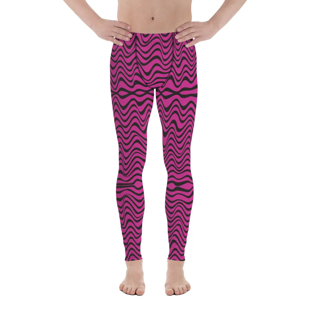 Hot Pink Wavy Meggings, Great Wave Abstract Pattern Yoga Leggings-Made In USA/EU/MX