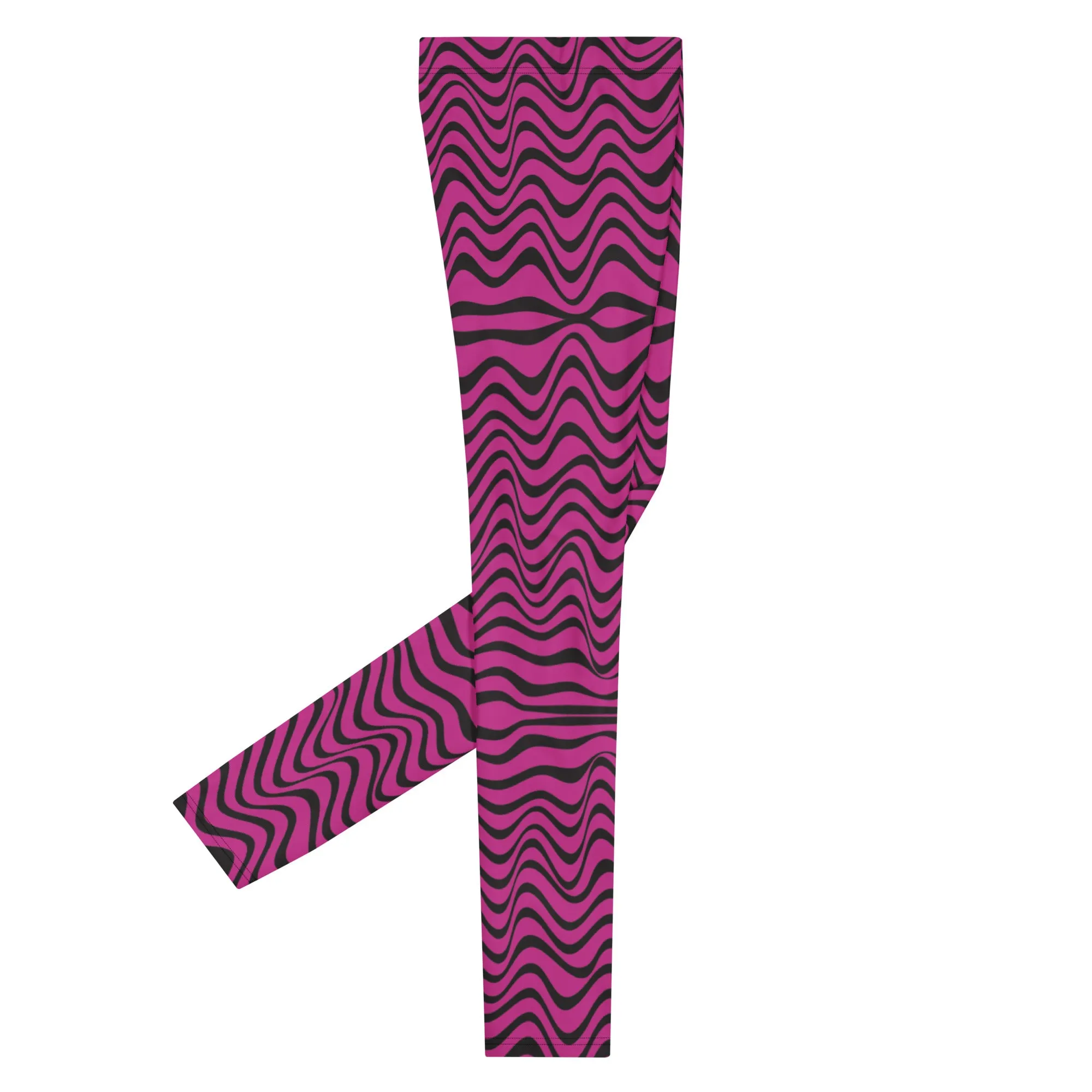 Hot Pink Wavy Meggings, Great Wave Abstract Pattern Yoga Leggings-Made In USA/EU/MX