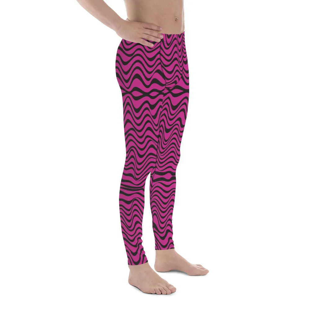 Hot Pink Wavy Meggings, Great Wave Abstract Pattern Yoga Leggings-Made In USA/EU/MX