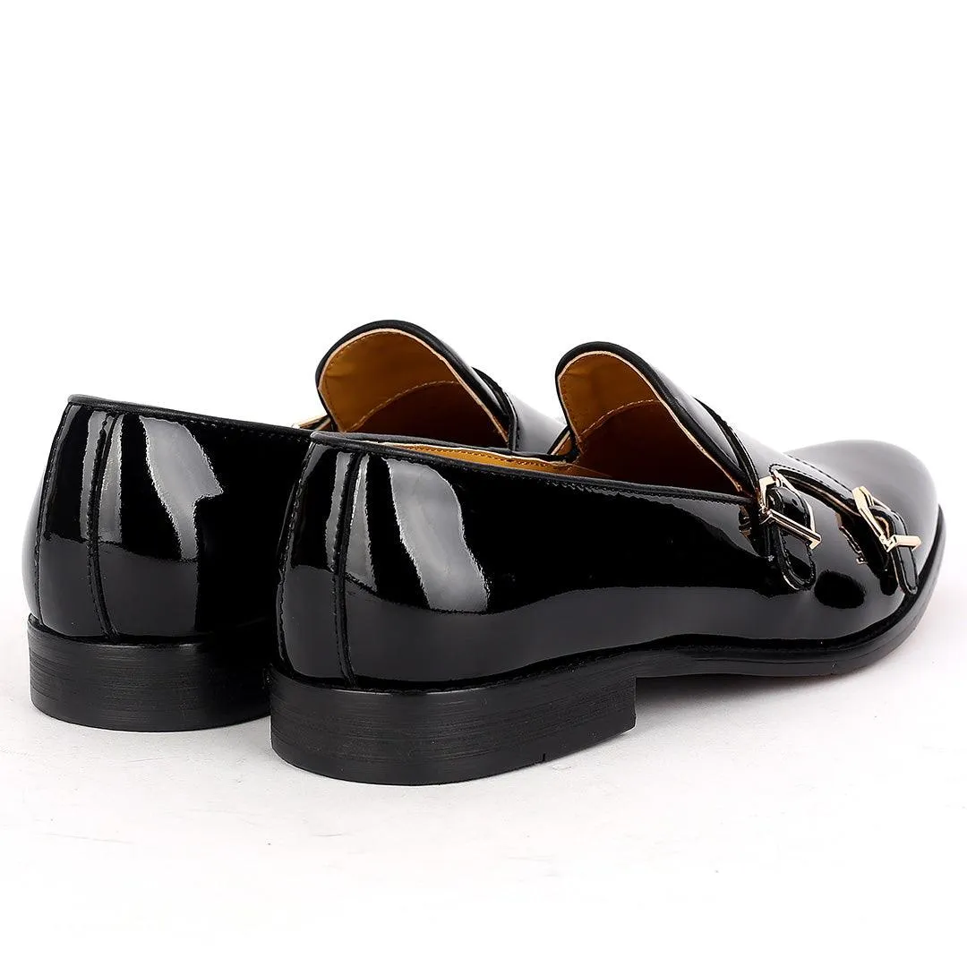 John Mendson Glossy Leather Skin Buckle Strap Monk Shoes