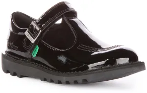 Kickers Kick T Bar Velcro In Black Patent For Junior