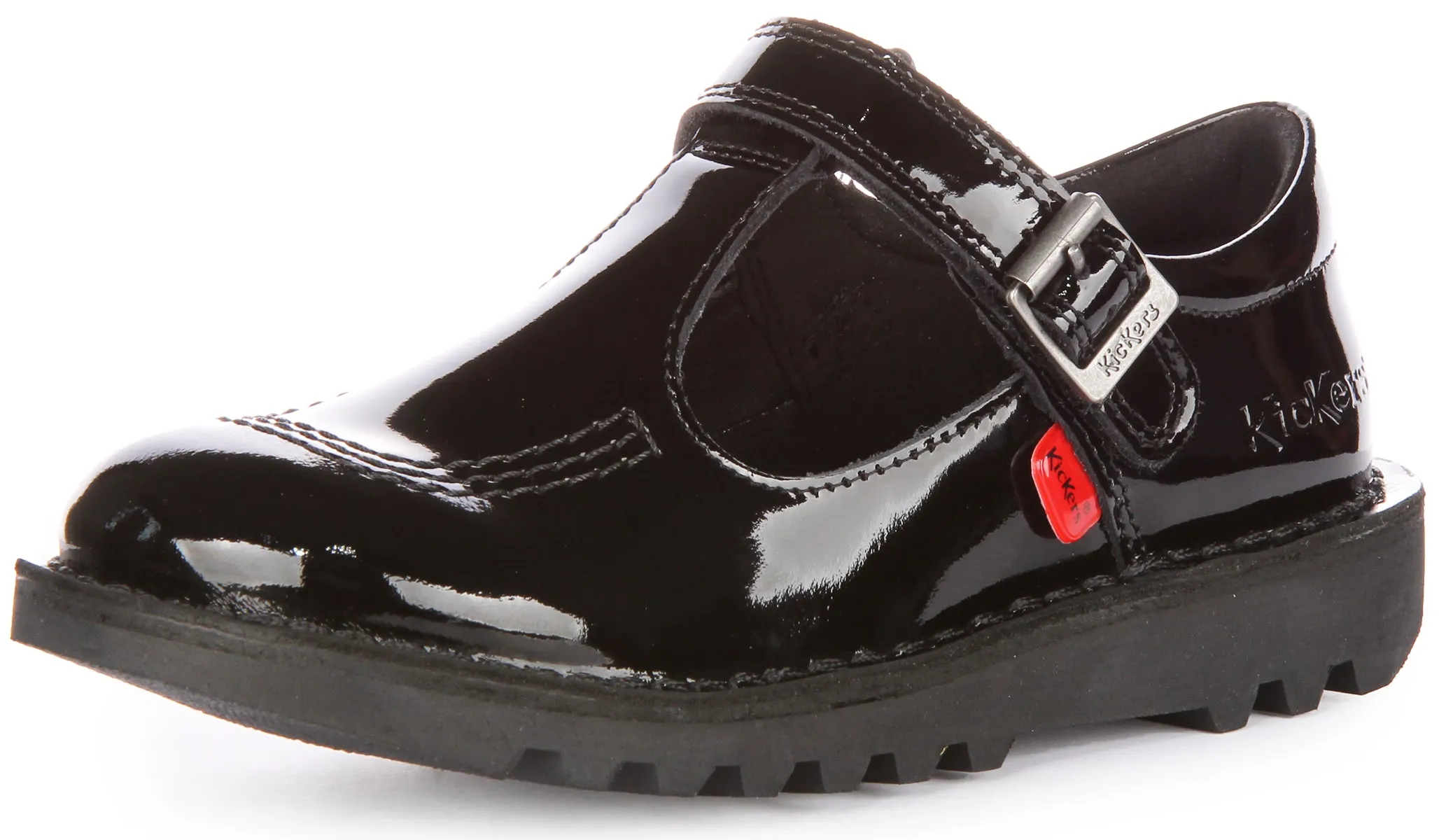 Kickers Kick T Bar Velcro In Black Patent For Junior