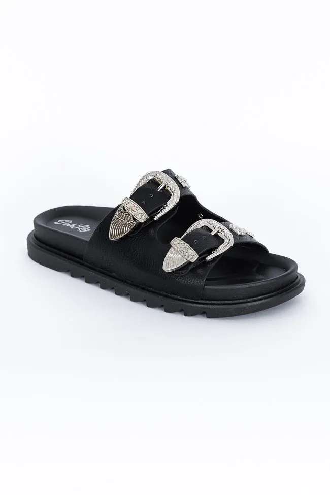 LeeAnn Black Double Buckle Western Sandals