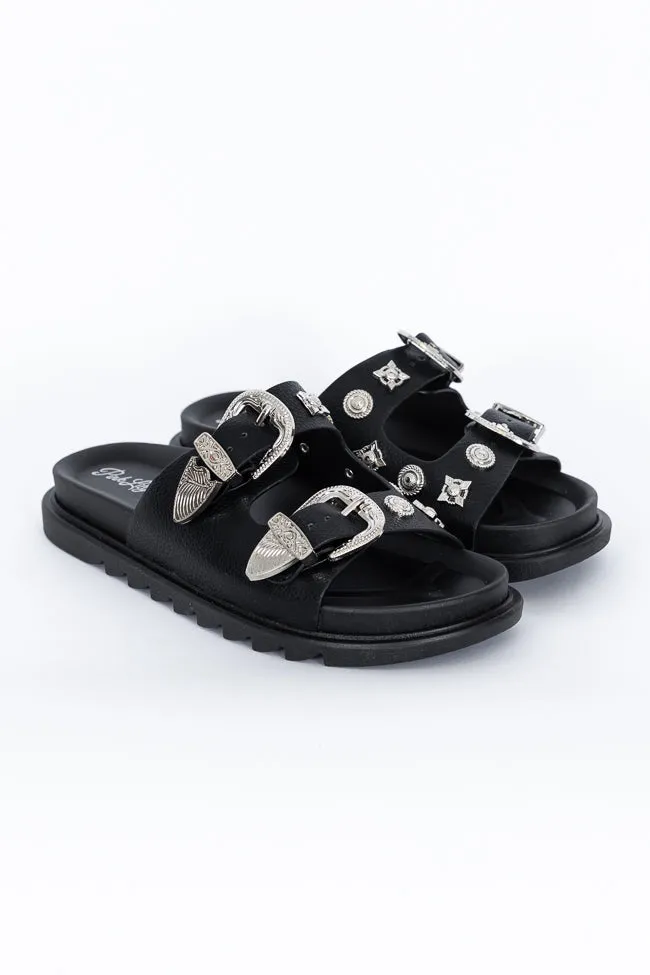 LeeAnn Black Double Buckle Western Sandals