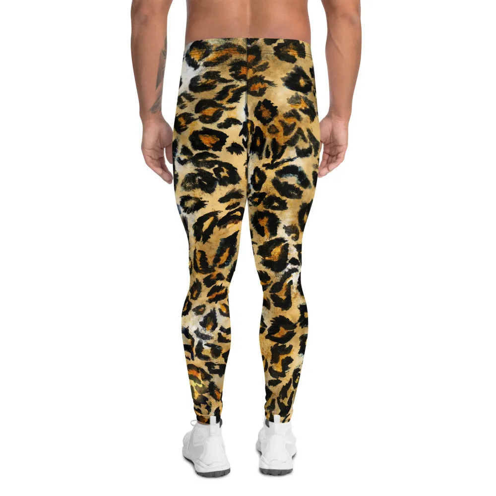 Leopard Rave Men's Leggings, Wild Animal Print Brown Festival Designer Meggings-Made in USA/EU/ MX