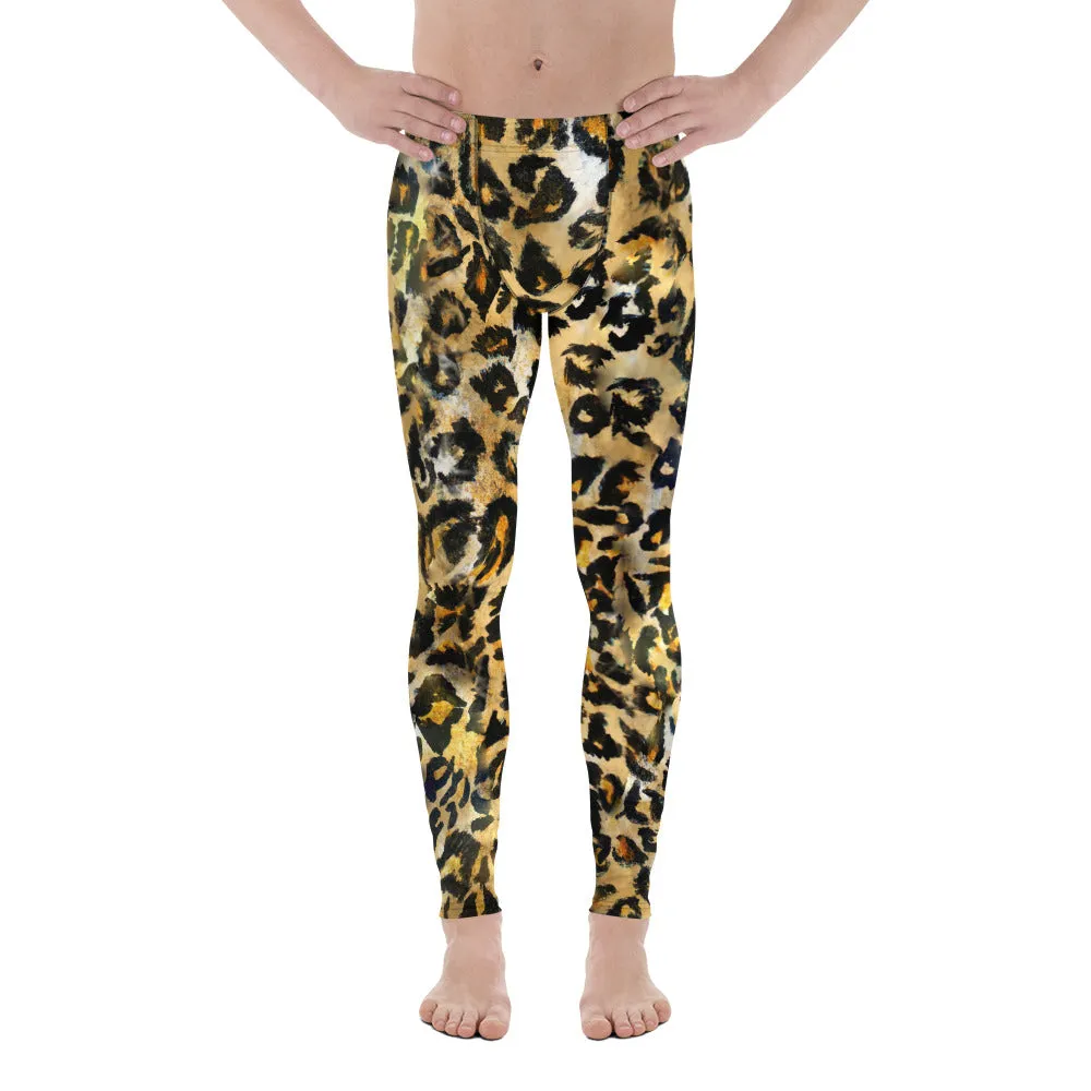 Leopard Rave Men's Leggings, Wild Animal Print Brown Festival Designer Meggings-Made in USA/EU/ MX