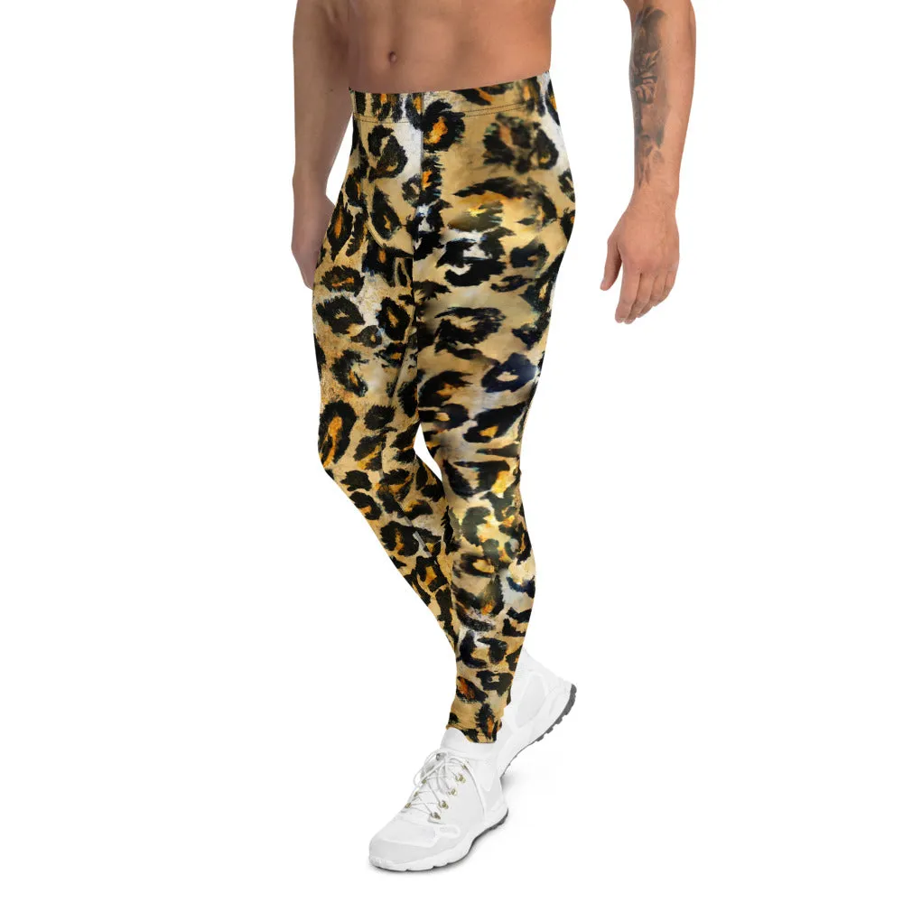 Leopard Rave Men's Leggings, Wild Animal Print Brown Festival Designer Meggings-Made in USA/EU/ MX