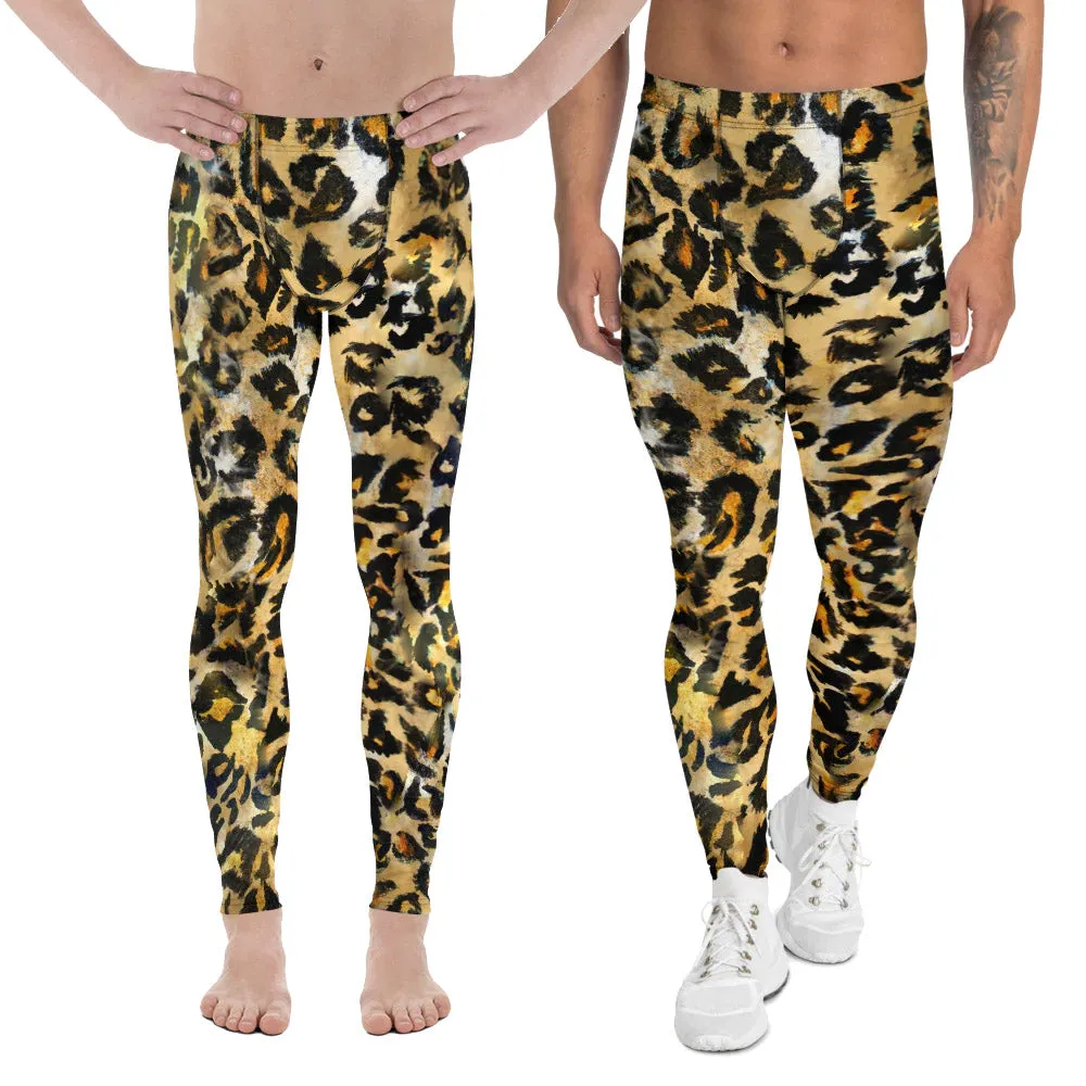 Leopard Rave Men's Leggings, Wild Animal Print Brown Festival Designer Meggings-Made in USA/EU/ MX