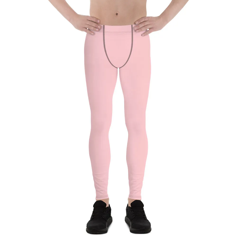 Light Pink Men's Leggings, Pastel Pink Meggings Compression Run Tights-Made in USA/MX/EU