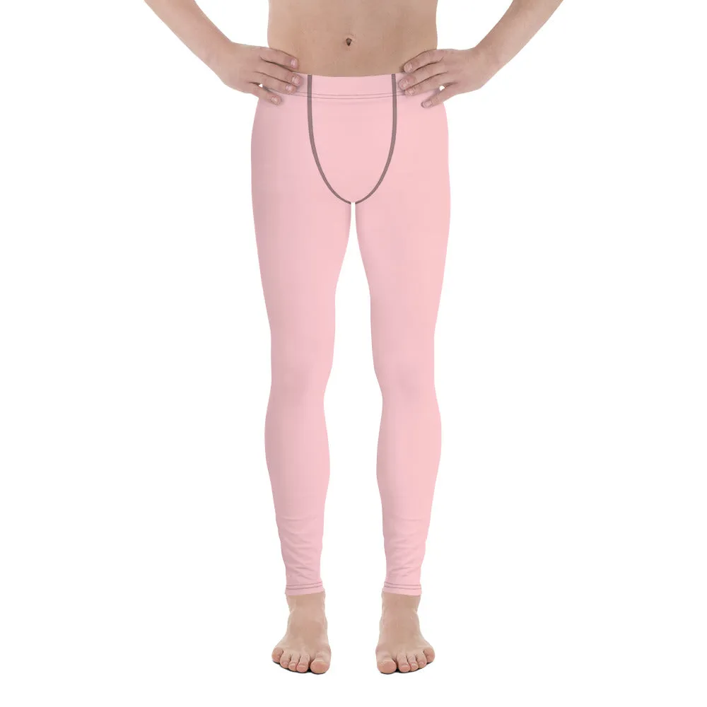 Light Pink Men's Leggings, Pastel Pink Meggings Compression Run Tights-Made in USA/MX/EU