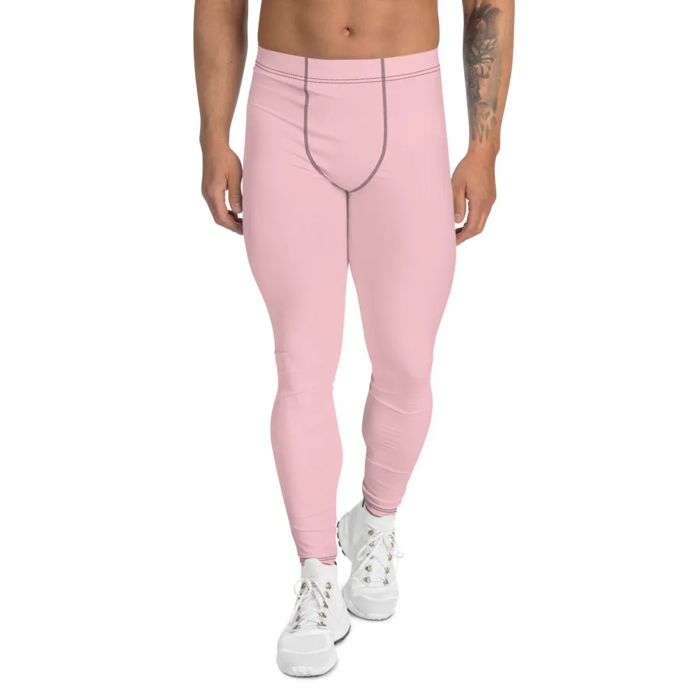 Light Pink Men's Leggings, Pastel Pink Meggings Compression Run Tights-Made in USA/MX/EU