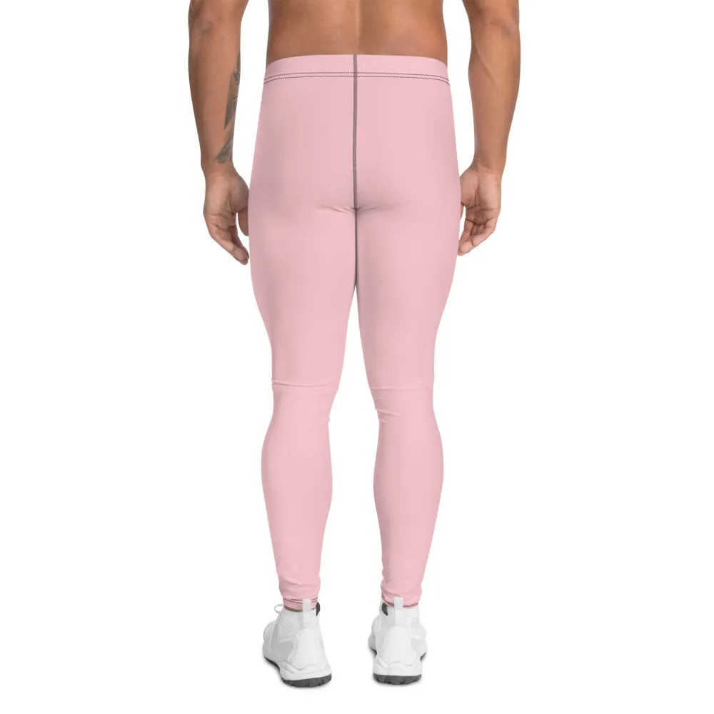 Light Pink Men's Leggings, Pastel Pink Meggings Compression Run Tights-Made in USA/MX/EU