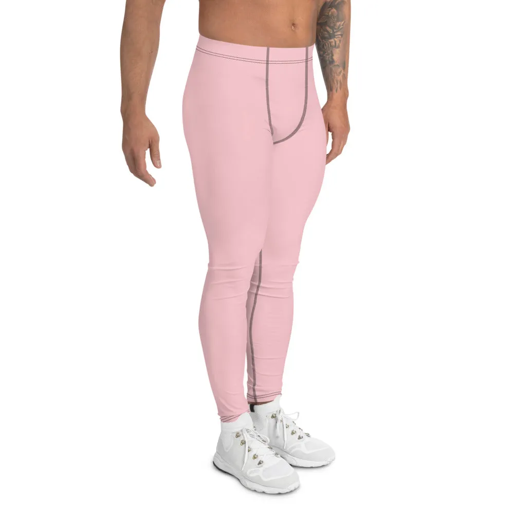 Light Pink Men's Leggings, Pastel Pink Meggings Compression Run Tights-Made in USA/MX/EU