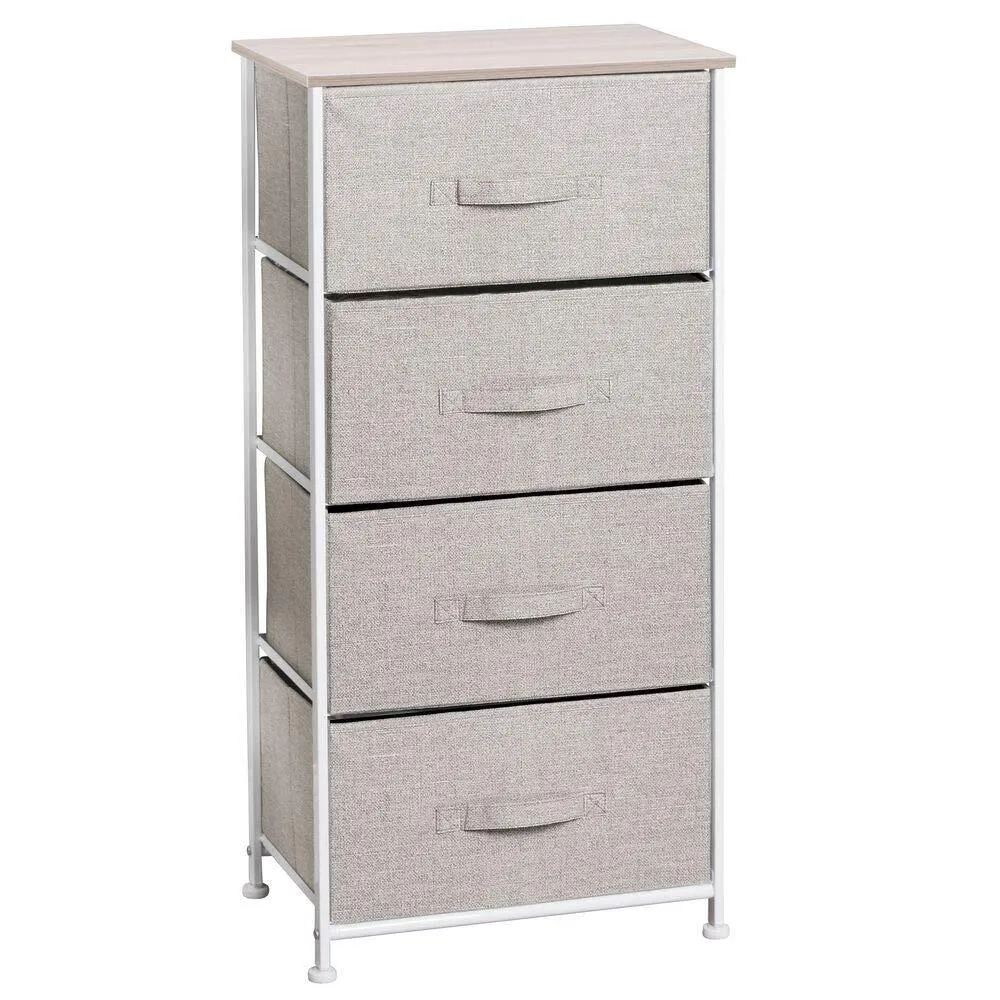 mDesign Vertical Dresser Storage Tower - Sturdy Steel Frame, Wood Top, Easy Pull Fabric Bins - Organizer Unit for Bedroom, Hallway, Entryway, Closets - Textured Print - 4 Drawers - Linen/Natural