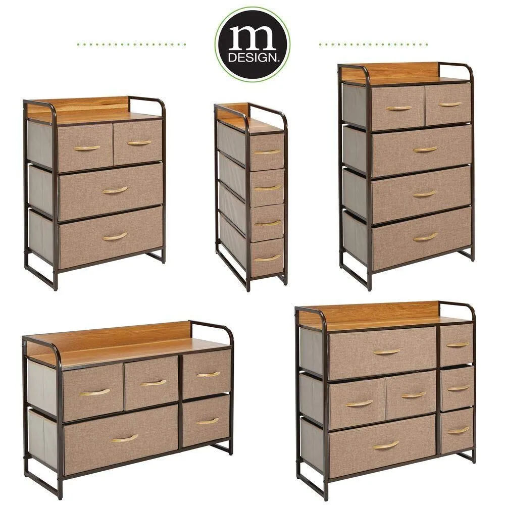 mDesign Vertical Narrow Dresser Storage Tower - Sturdy Steel Frame, Wood Top & Handles, Easy Pull Fabric Bins - Organizer Unit for Bedroom, Hallway, Entryway, Closets - 4 Drawers - Coffee/Espresso