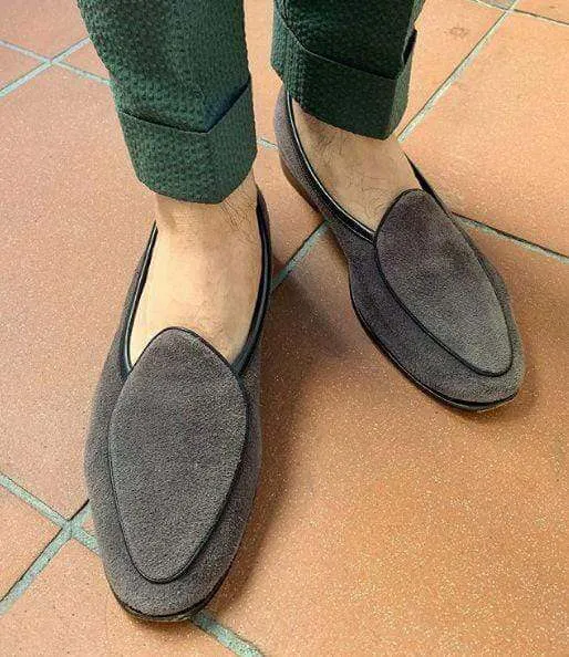 Men's Suede Loafers Gray Slip On Moccasin Shoes