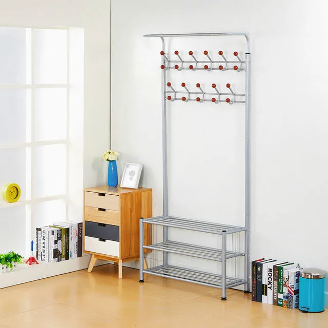 Metal Clothes Rack with Shoes Storage Shelves