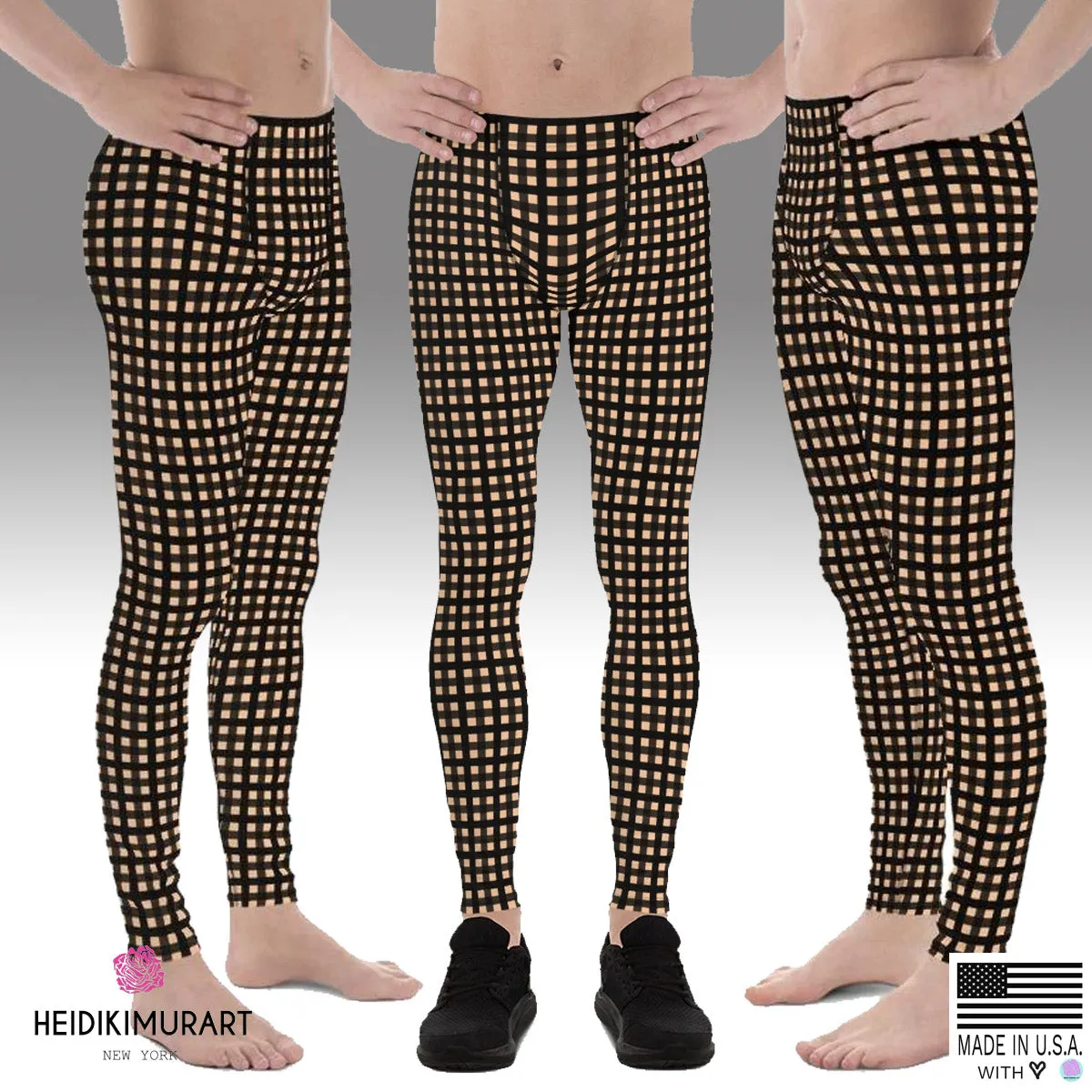 Nude Buffalo Plaid Print Meggings, Men's Leggings Compression Tights- Made in USA/EU