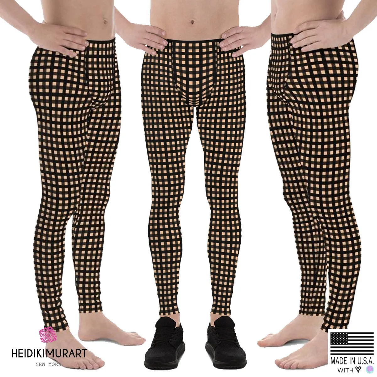 Nude Buffalo Plaid Print Meggings, Men's Leggings Compression Tights- Made in USA/EU