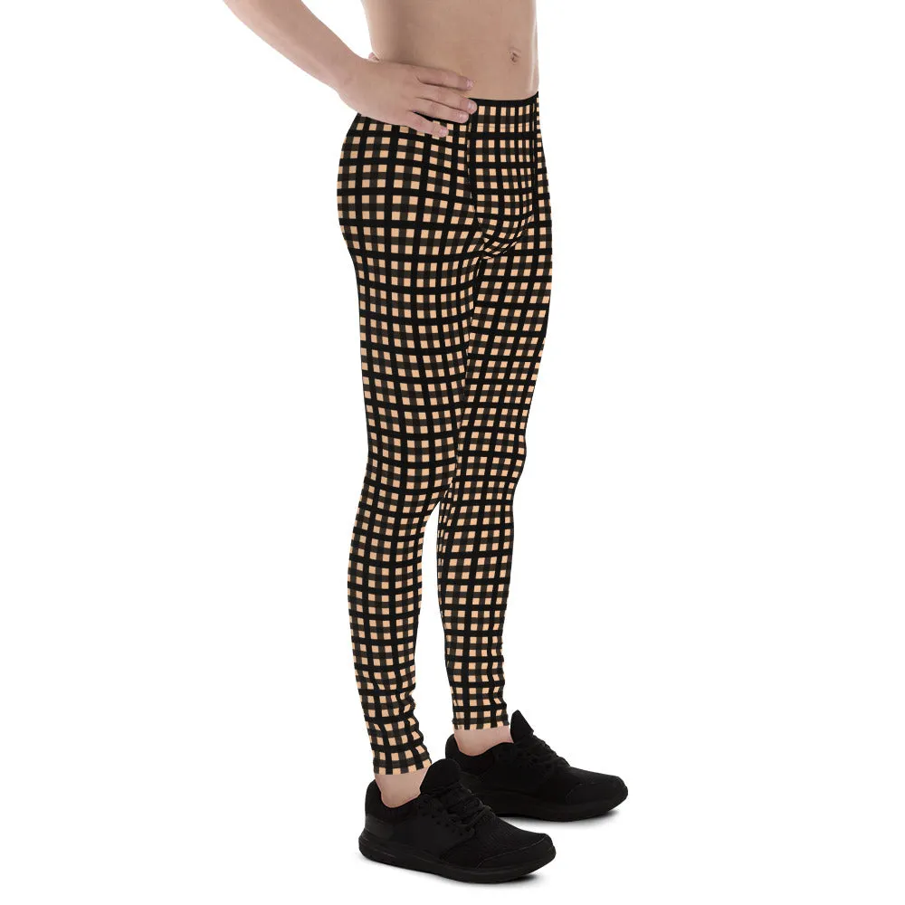 Nude Buffalo Plaid Print Meggings, Men's Leggings Compression Tights- Made in USA/EU