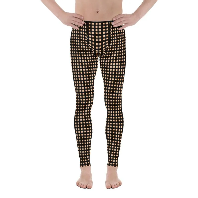 Nude Buffalo Plaid Print Meggings, Men's Leggings Compression Tights- Made in USA/EU