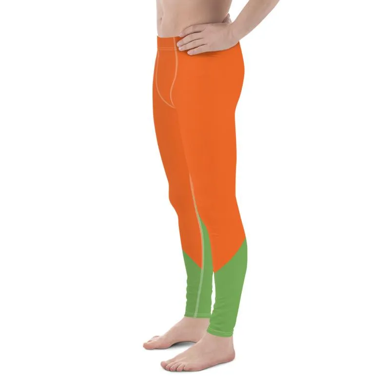 Orange Green Color Block Meggings, Designer Orange Green Duo Color Men's Leggings Meggings Tights Pants- Made in USA/ EU